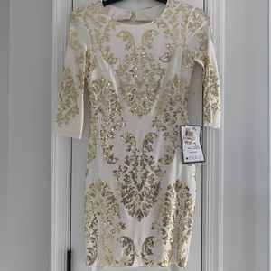 NWT White & Gold Sequin Dress